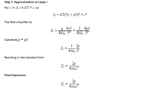 In Fig. 26-5, consider a point that is a distance z from the center of a dipole along its axis. (a) Show that, at large values of z, the magnitude of the electric field is given by E=1/2piepselon 0(p/z^3),